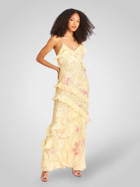 Effortless Open Back Ruffle Maxi Dress Flowing Evening Gown