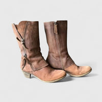 Relaxed Fold Over Side Zip Comfort Mid Calf Boots