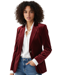 Fitted Single-Breasted Velvet Blazer with Notch-Lapel