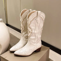 Stylish Embroidered Pointed Toe Cowboy Boots for Women