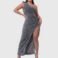 Elegant Sequin One Shoulder Maxi Homecoming Prom Evening Dress