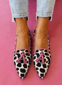 Stylish Pointed Toe Animal Print Tassel Loafers