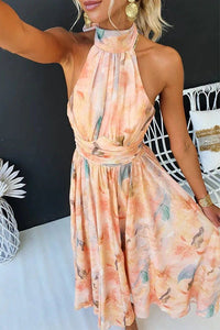 Elegant Halter Pleated Maxi Wedding Guest Dress