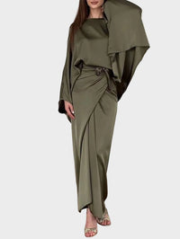 Elegant Satin Batwing Sleeve Maxi Homecoming Dress