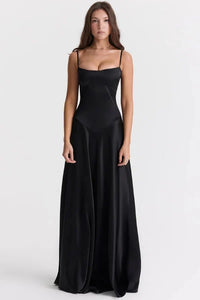Elegant Satin Corset Lace Up Maxi Dress