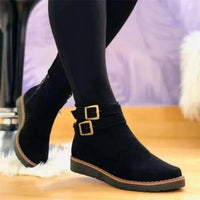 Refined Double Buckle Flat Ankle Boots