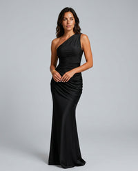 One-Shoulder Wedding Guest Maxi Dress with Draped Waist