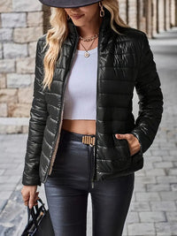 Women's Quilted Zip-Up Puffer Jacket with Stand-Collar