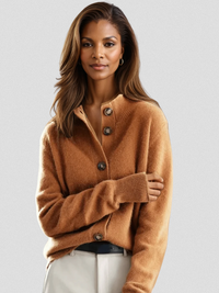 Elegant Collared Button Front Relaxed Knit Cardigan