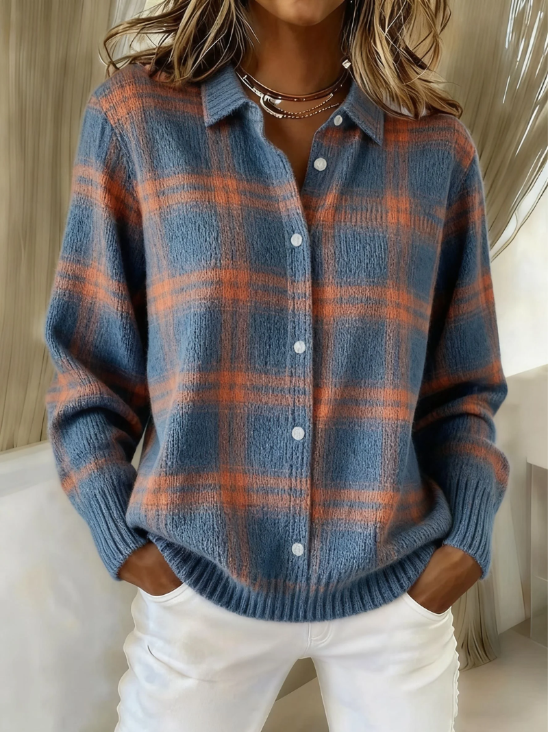 Mira™ – Soft Blouse with Check Pattern, Soft Hoodie Material