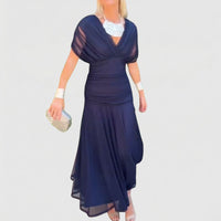 Elegant Pleated Chiffon Maxi Dress Flowing Evening Gown