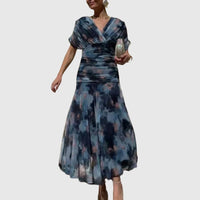 Elegant Watercolour Print Chiffon Maxi Dress Wrap Evening Gown