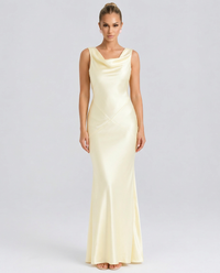 Satin Formal Maxi Dress with Cowl-Neck and Open Back
