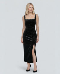 Sleeveless Velvet Maxi Dress with Crystal Trim