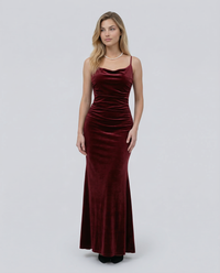 Sleeveless Ruched Velvet Maxi Dress