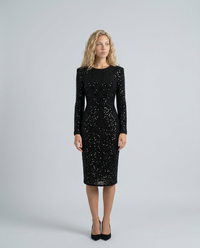 Black Long-Sleeve Sequin Midi Dress