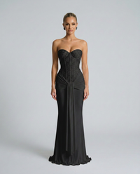 Strapless Corset Formal Maxi Dress with Embellished Bodice
