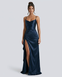 Formal Maxi Dress with Cowl-Neck and Lace-Up Back
