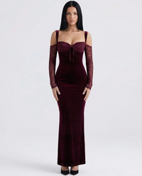 Velvet Maxi Dress with Lace Sleeves