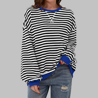 Women's Oversized Striped Crewneck Sweatshirt with Contrast Trim