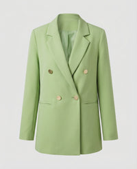 Oversized Double-Breasted Blazer with Notch-Lapel and Gold Buttons