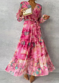 Elegant Floral Maxi Wedding Guest Dress Belted
