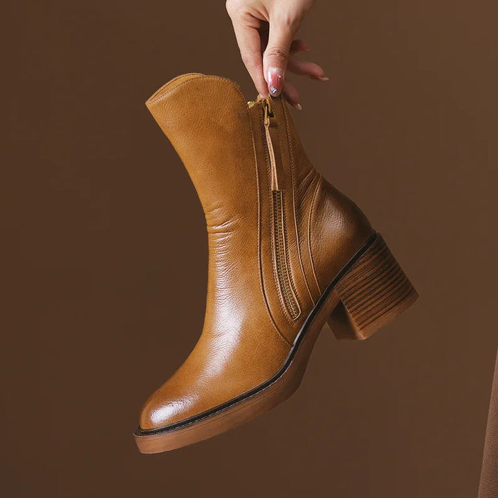 Virelle | Premium Leather Block-Heel Winter Boots