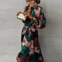 Elegant Floral Wrap Maxi Dress Long Sleeve Belted