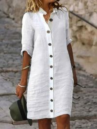 Effortless button front linen shirt dress collared mini dress