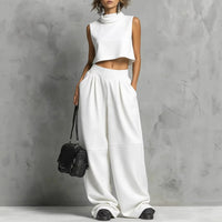 Stylish crop top and wide leg trousers two piece matching set