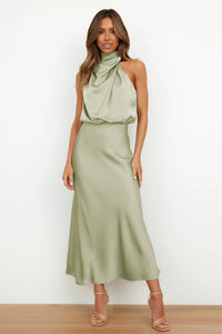 Elegant halter maxi wedding guest evening dress
