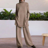 Relaxed Knit Turtleneck Fall Sweater and Pants Lounge Set