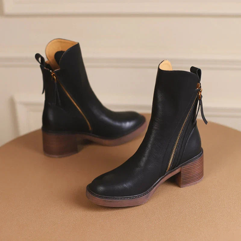 Virelle | Premium Leather Block-Heel Winter Boots