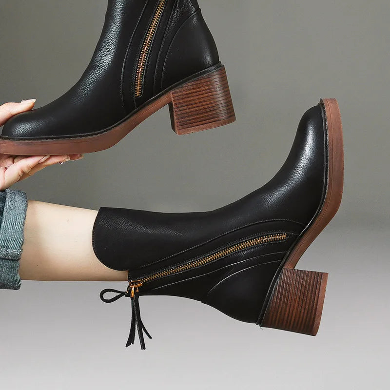 Virelle | Premium Leather Block-Heel Winter Boots