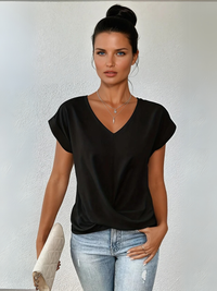 Elegant Twist Front V Neck Short Sleeve Top Work Blouse
