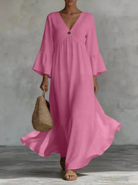 Elegant bell sleeve maxi dress empire waist beach wedding dress