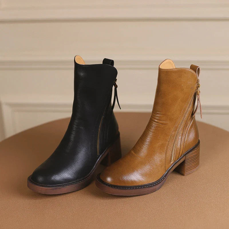 Virelle | Premium Leather Block-Heel Winter Boots