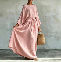 Elegant draped maxi dress batwing sleeve tie waist evening dress