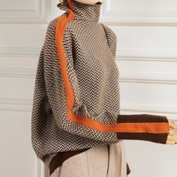 Elegant Herringbone Knit Turtleneck Fall Sweater