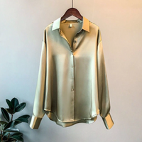 Stylish loose fit button down satin blouse shirt
