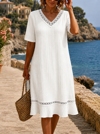 Effortless embroidered V neck midi summer dress