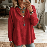 Relaxed V neck tunic blouse casual top
