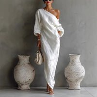 Elegant One Shoulder Maxi Dress Batwing Sleeve