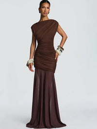 Elegant Ruched Mesh Floor Length Evening Homecoming Dress