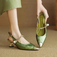 Elegant Pearl Strap Slingback Kitten Heels