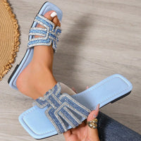 Refined Kitten Heels Crystal Slide Sandals