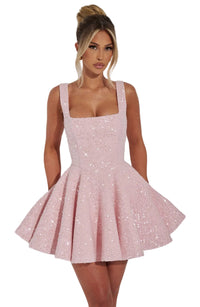 Stylish Sequin Bow Flared Mini Homecoming Prom Party Dress
