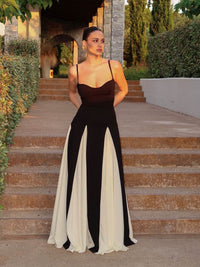 Elegant Black White Maxi Dress Open Back Asymmetric