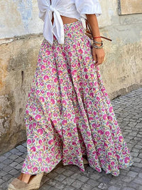 Relaxed High Waist Pleated Floral Maxi Skirt