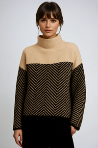 Refined Chevron Mock Neck Knit Fall Sweater